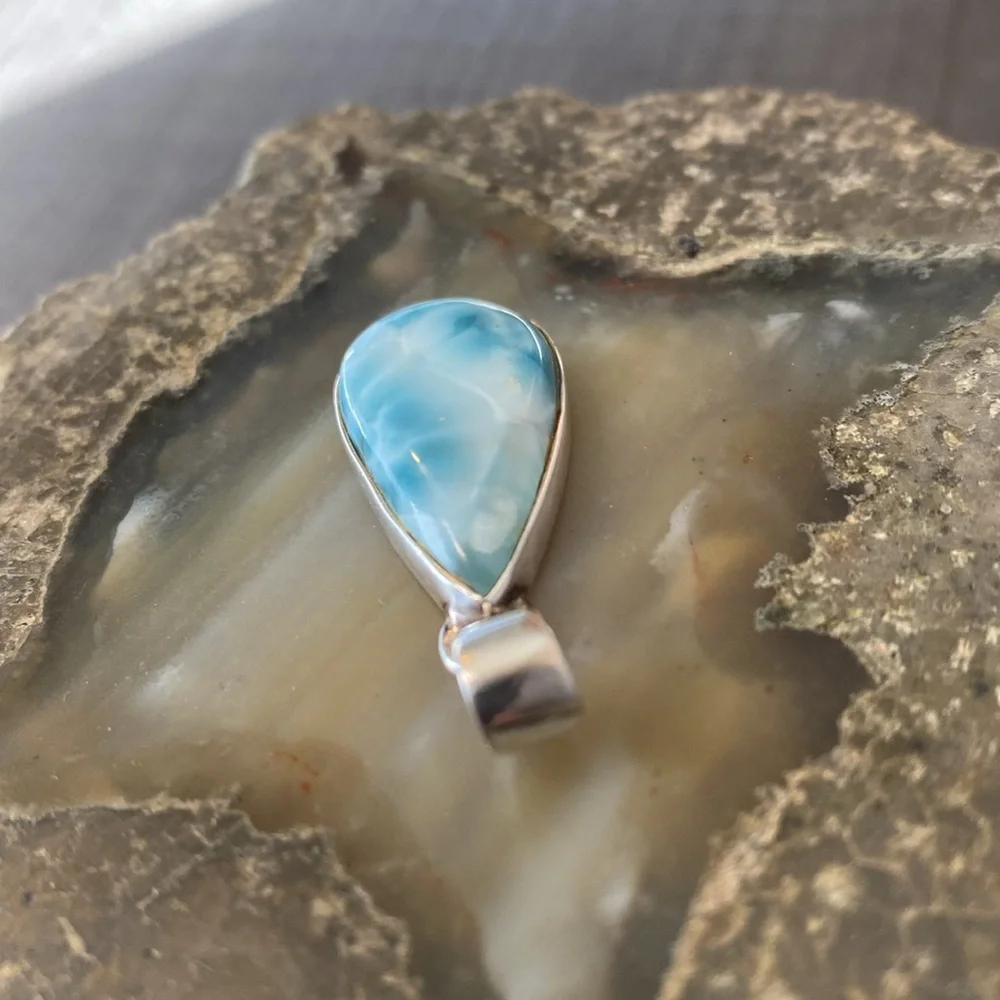 Genuine Larimar Gemstone, 925 Sterling Silver Pendant - Picture 7 of 15